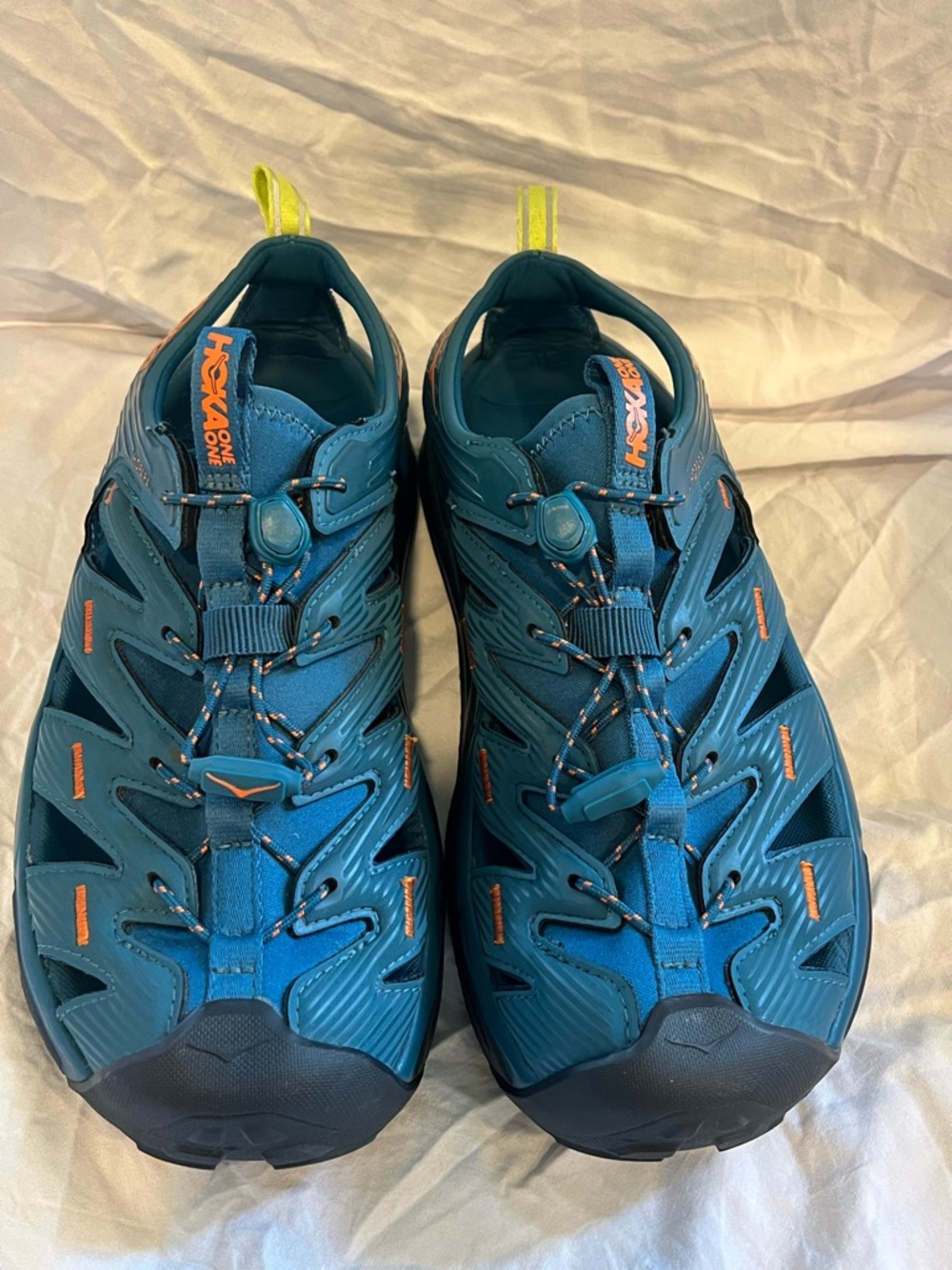 Hoka One One Teal Blue women’s Water Hybrid Shoes with Orange Accents